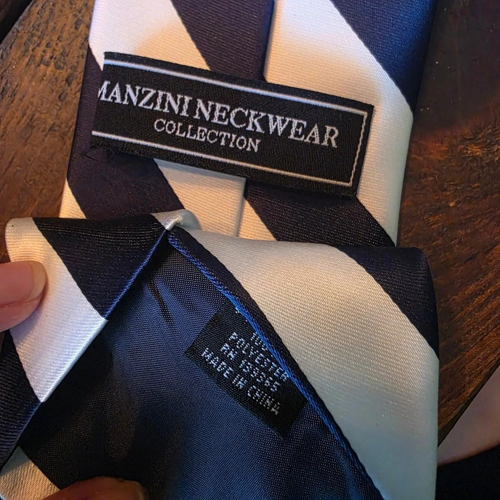 Manzini Neckwear navy & white bold stipe tie necktie nautical sailboat
